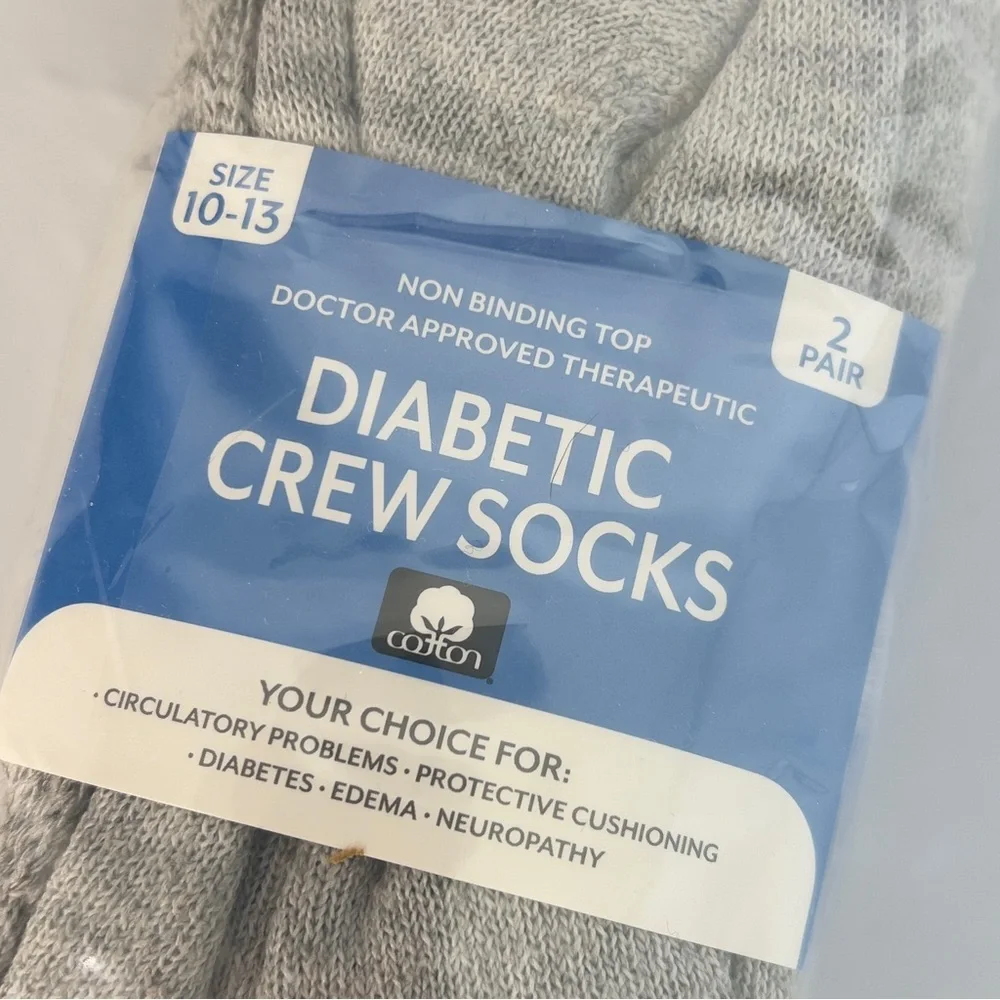 DIABETIC Socks size 10-13 Gray Diabetes Edema Neuropathy non binding crew sock